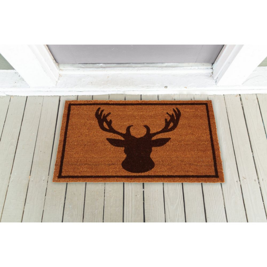 Paillasson coco intérieur extérieur 75 x 45 cm Tête de cerf encadrée
