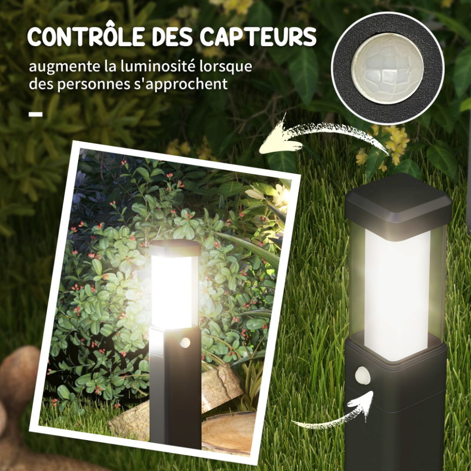 Lot de 2 lampes d'extérieur - bornes lumineuses LED - alu noir
