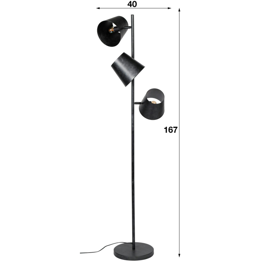 Lampadaire industriel 3 abat-jour métal finition charbon NIAGARA