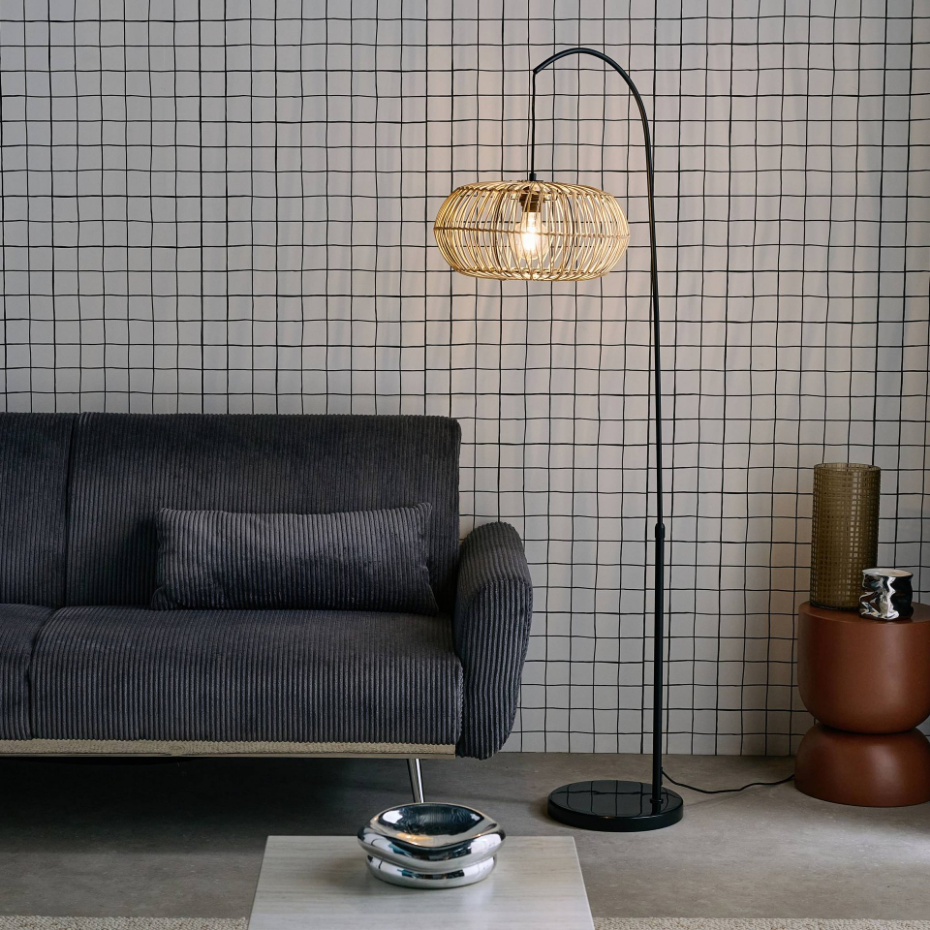 Lampadaire intérieur rotin naturel H 170cm DIEGO