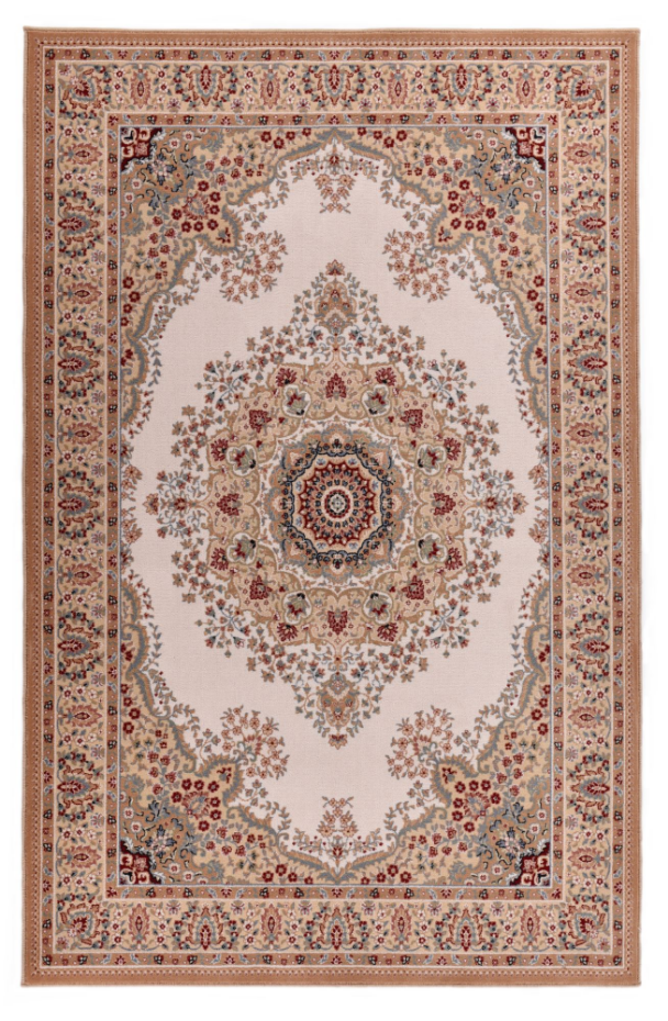 Tapis d'orient floral Dolna tissé laine naturelle