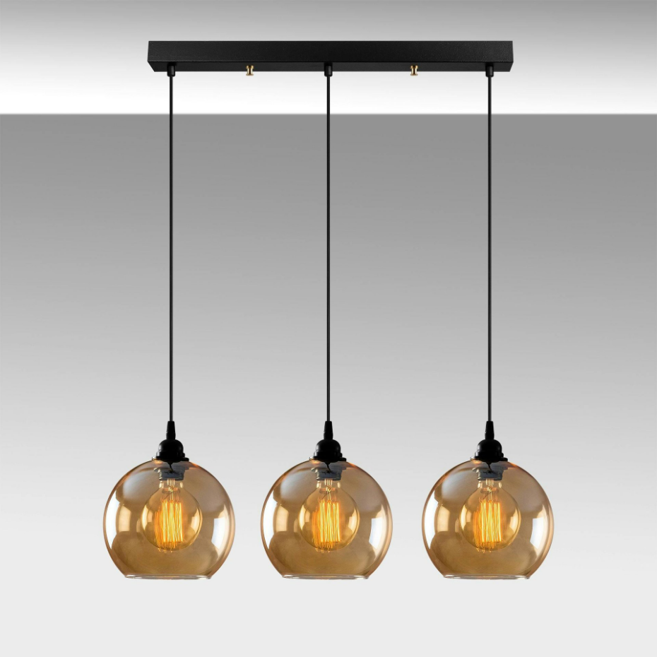 Suspension de table en verre doré, 3 globes 70 cm SIVAS