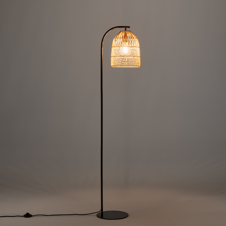 Lampadaire en métal fer et rotin, Dankia
