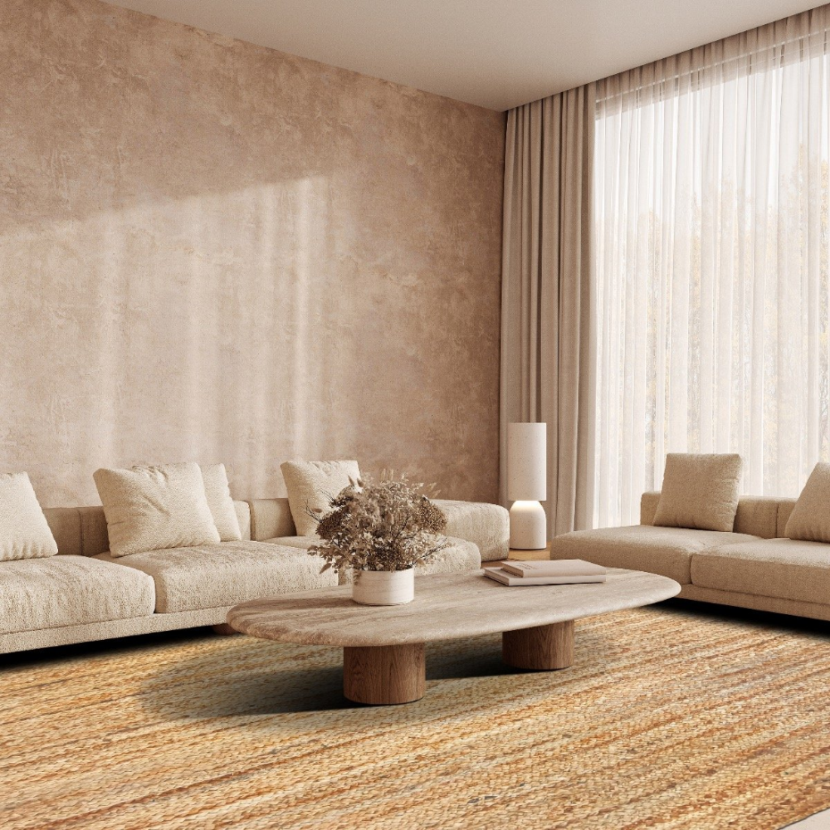 Tapis de salon en jute tressé main motif lignes  SUNNY JUTE