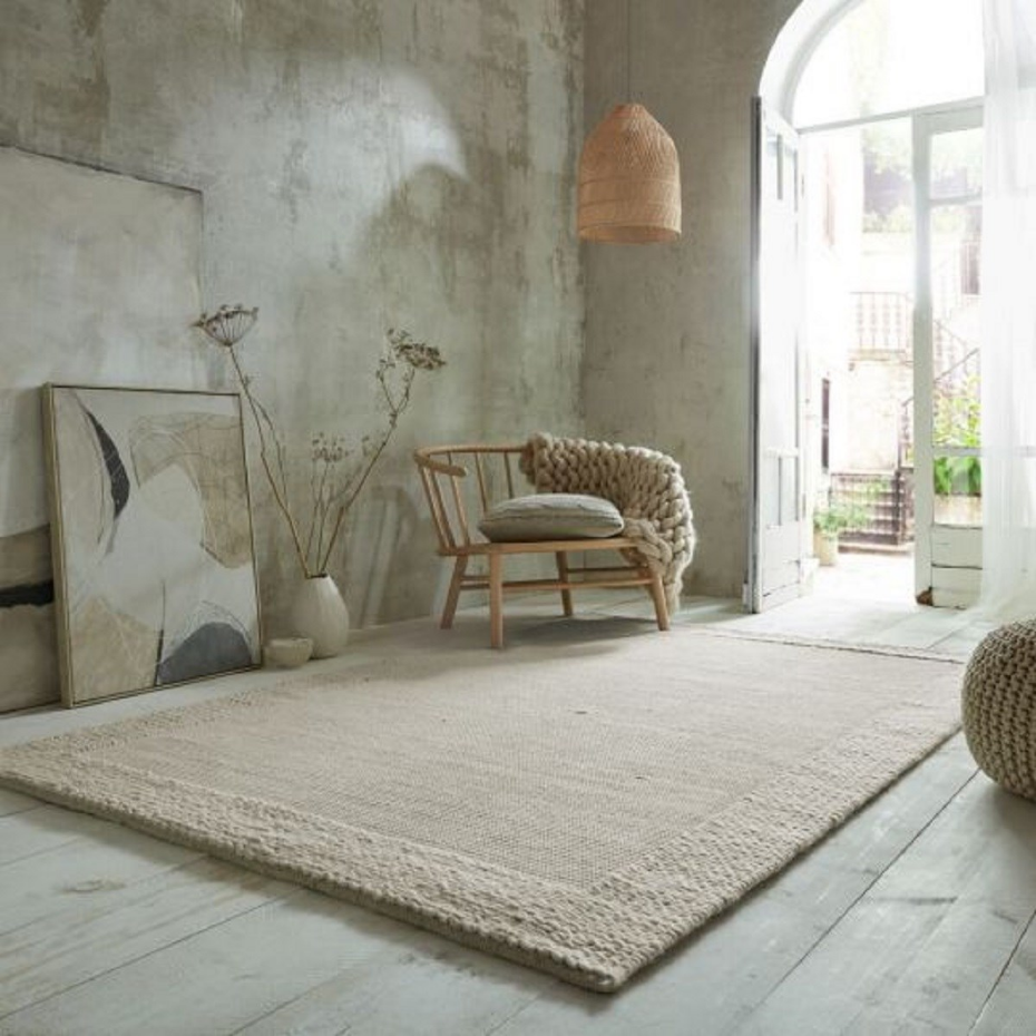Tapis salon et chambre design tressé en laine PILAT