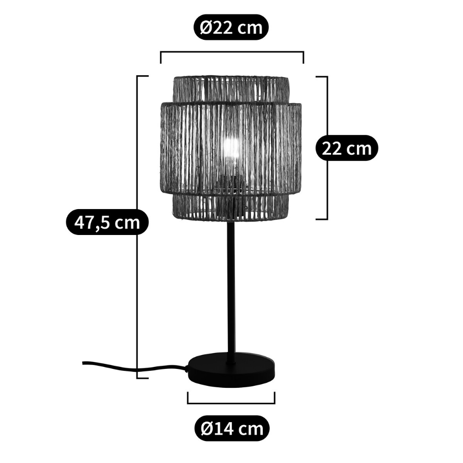 Lampe à poser métal fer et chanvre, Yaku