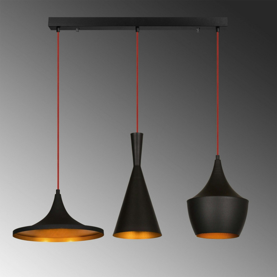 Suspension cuisine noire mat câble rouge, 3 formes SILE