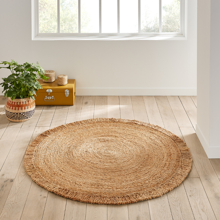 Tapis jute rond frangé, Aftas