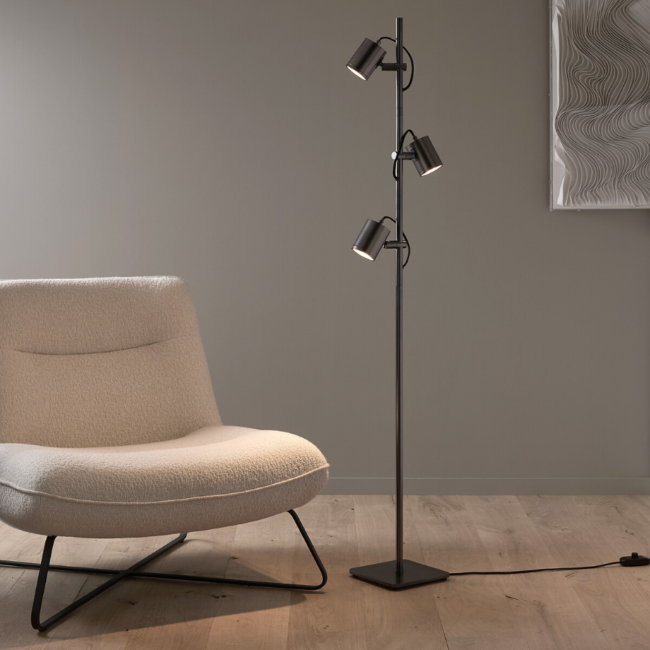Lampadaire 3 spots orientables graphite, Girevole