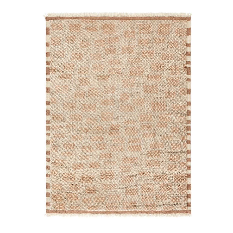 Tapis damier noué main, laine et coton, Dalmia