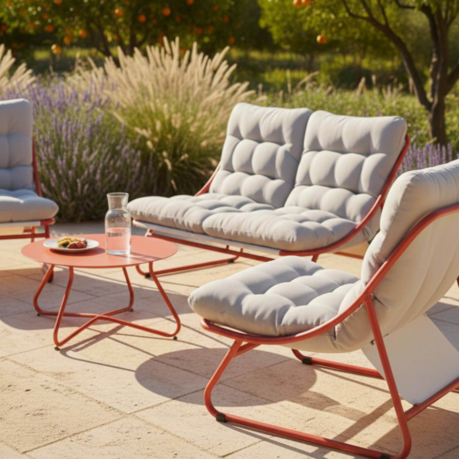 Salon de jardin 4 places en métal avec 1 canapé, 2 fauteuils et table basse, DUMBEA