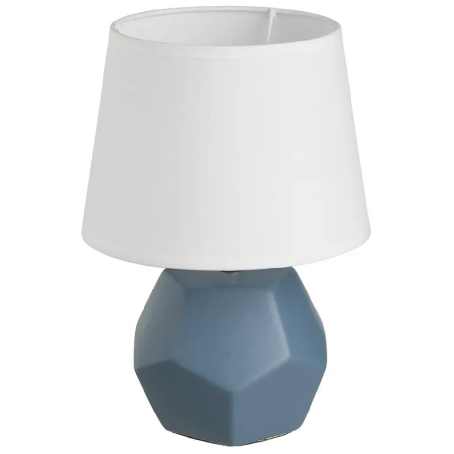 Lampe à poser céramique bleu pétrole et abat jour blanc 18x18x26cm