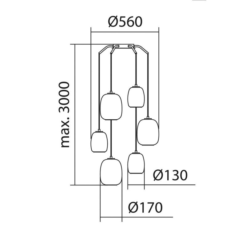 Grande suspension 6 lampes verre opale Jap