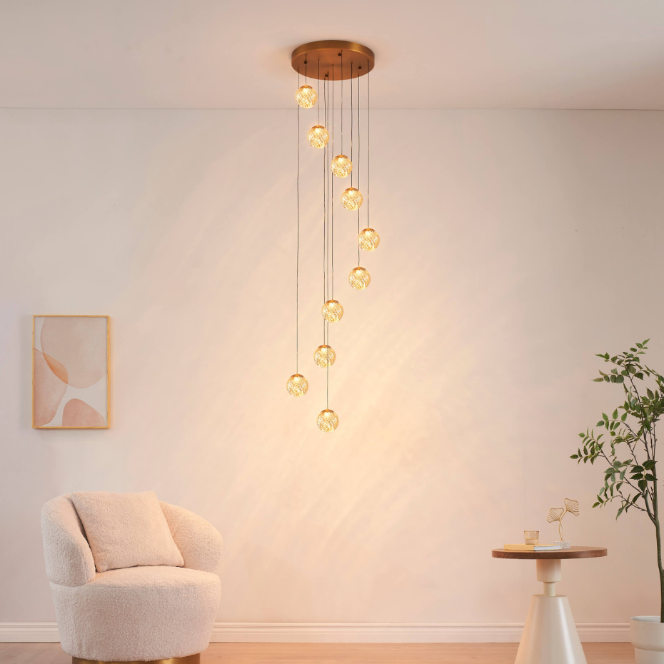 Suspension LED longue à verre ambré - ESPOSIA