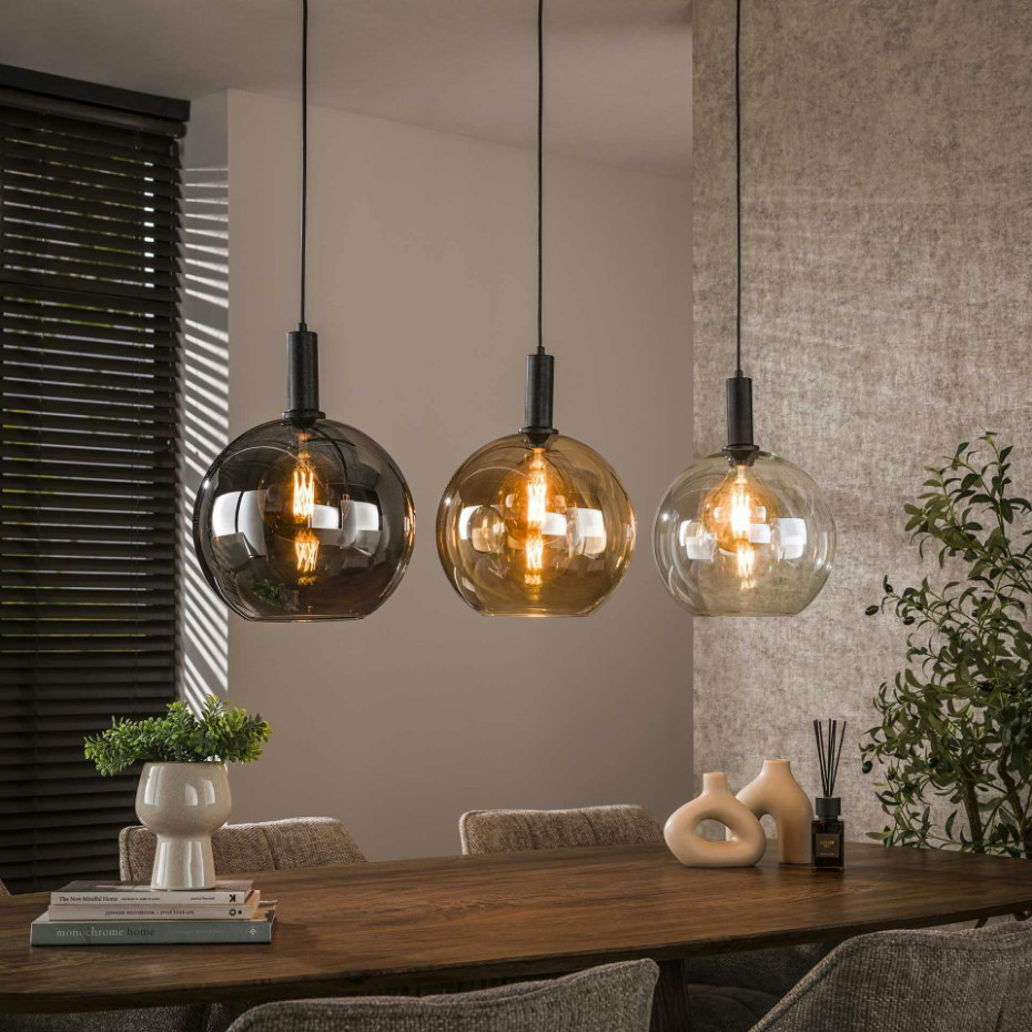 Suspension îlot cuisine 3 globes multicolores NOVA