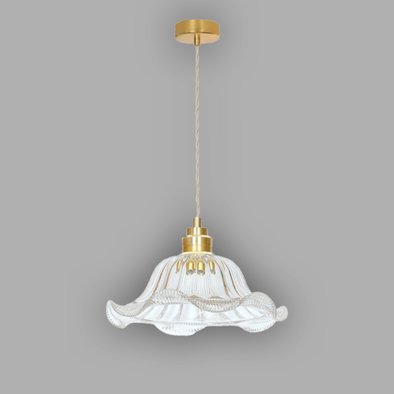 Suspension rétro dorée et verre transparent Jeanne