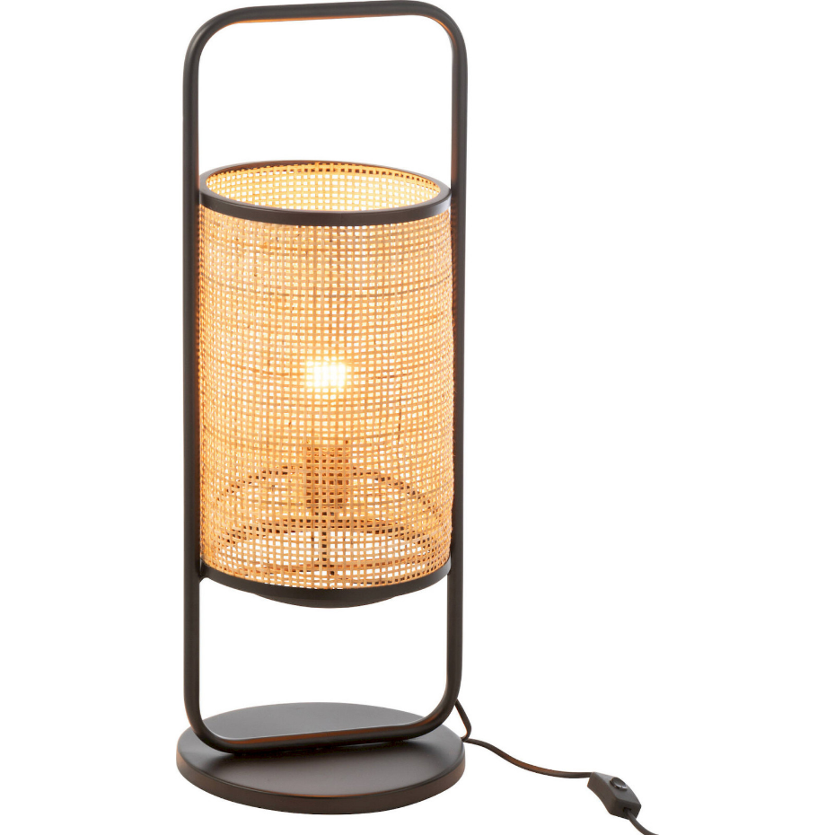 Lampe sur pied ronde en métal et rotin