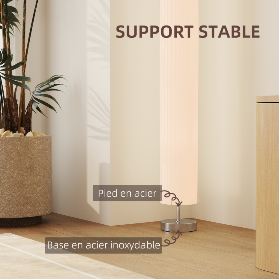 Lampadaire colonne sur pied design H.120 cm acier inox tissu blanc