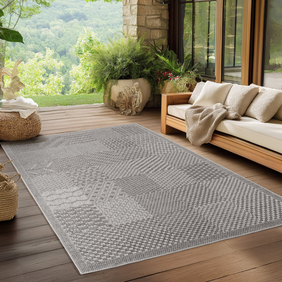 Tapis intérieur extérieur graphique à motifs tissés NEREA