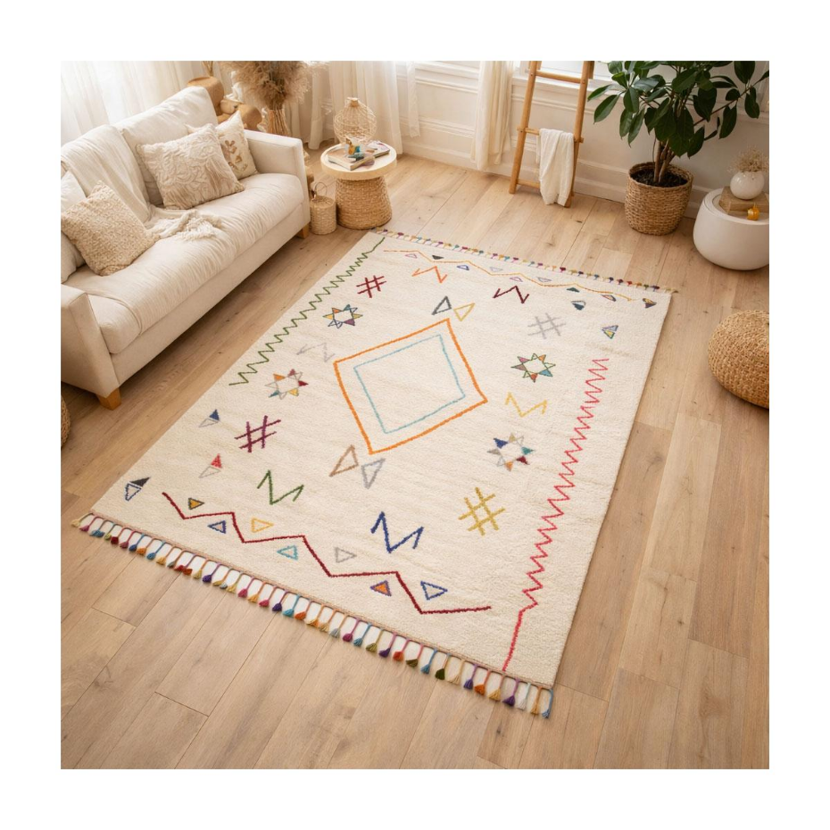 Tapis berbère tissé motif ethnic LYN5 JADIDA