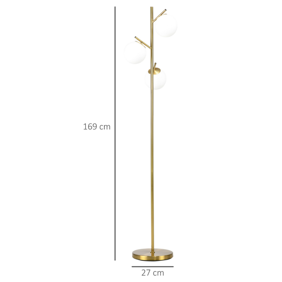 Lampadaire globe design néo-rétro 3 ampoules métal