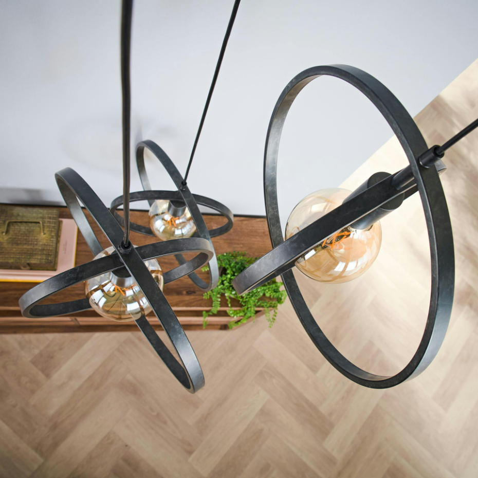 Suspension industrielle étagée 3 lampes anneaux croisés TRIBECA