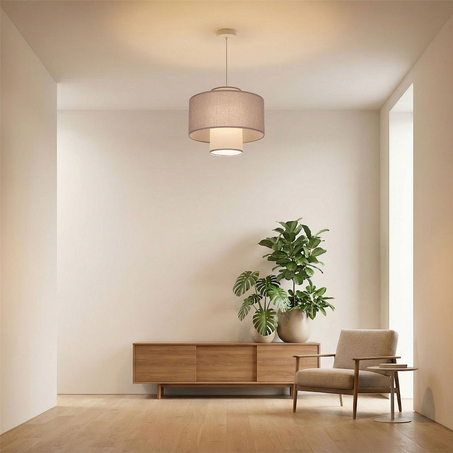 Suspension ronde en jute et lin Twin Light