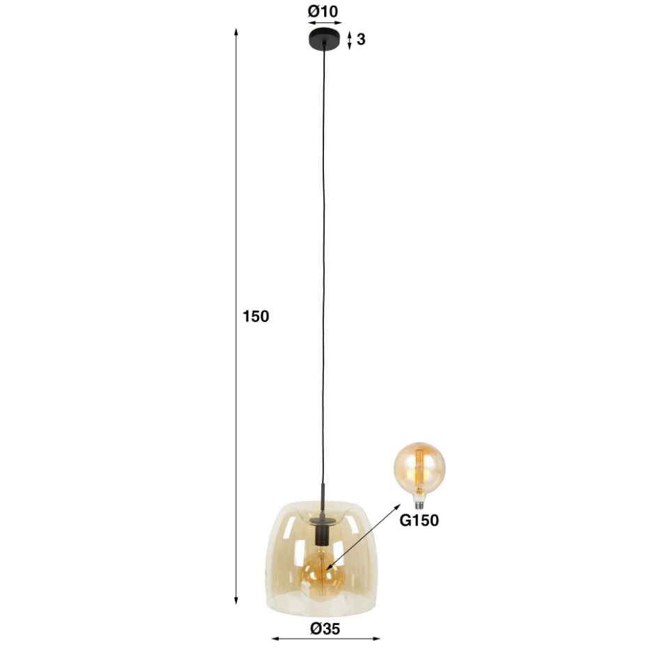 Suspension en verre ambré forme cloche NIAGARA