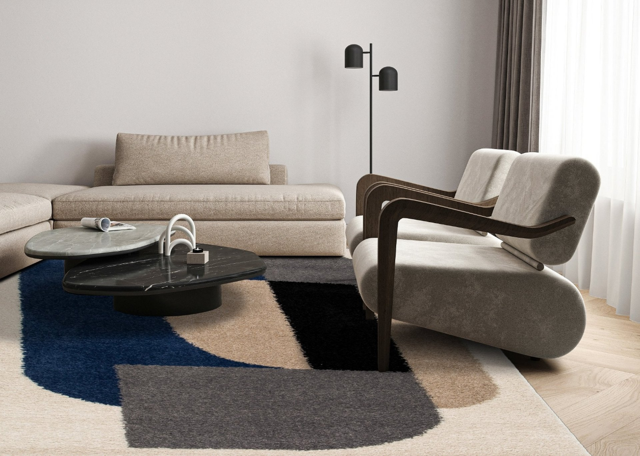 Tapis à poils longs design tons chauds GATSBY