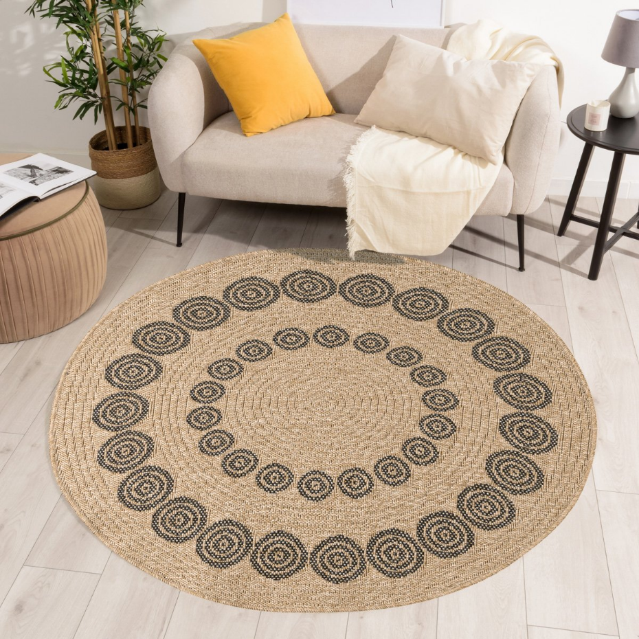 Tapis de salon rond intérieur extérieur motifs cercles NATURE