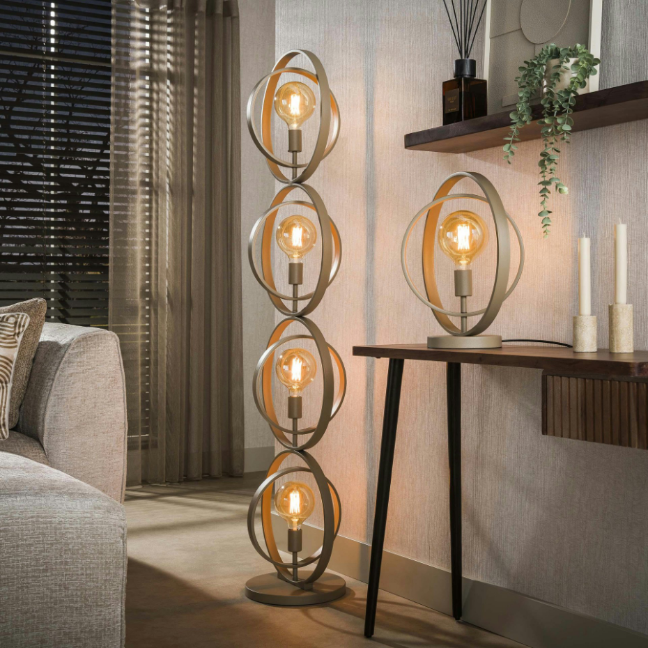 Lampadaire moderne beige 4 anneaux pivotants TRIBECA
