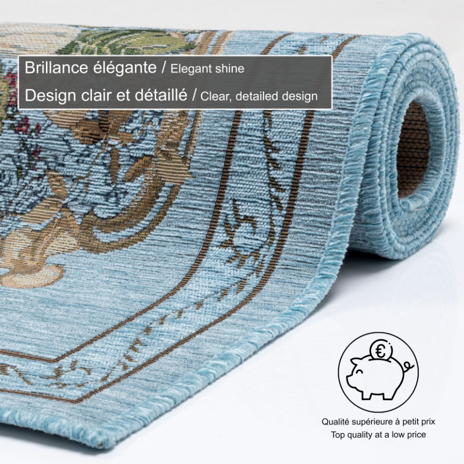 Tapis floral tissé à la machine avec bordure - Flomi