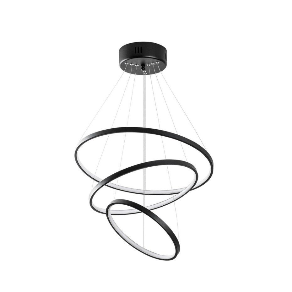 Suspension design LED – noire, 3 anneaux spirale VIESTE