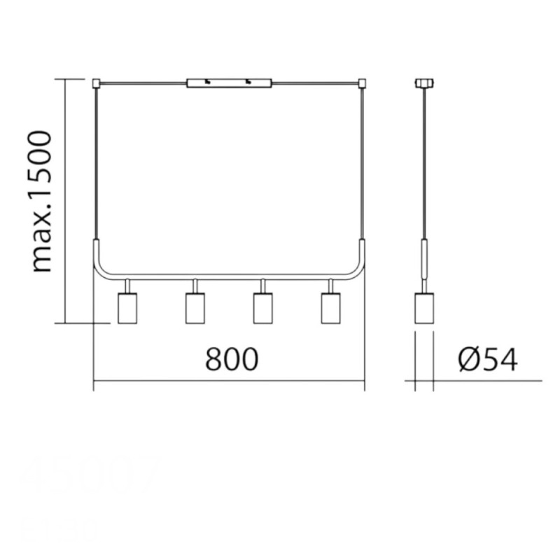 Suspension horizontale 4 lampes bois clair Copa