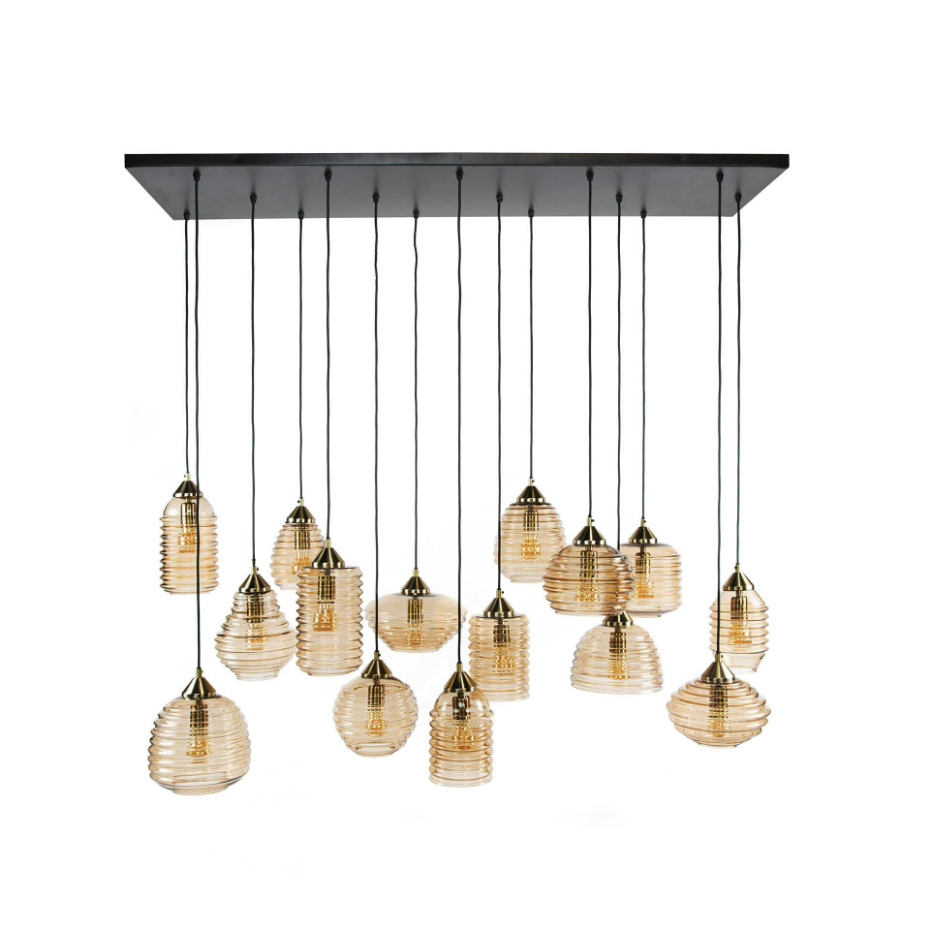 Suspension en verre strié 15 lampes ambrées NOVA