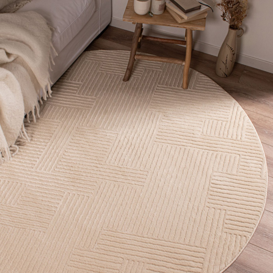 Tapis de salon rond à motif lignes BIANCA