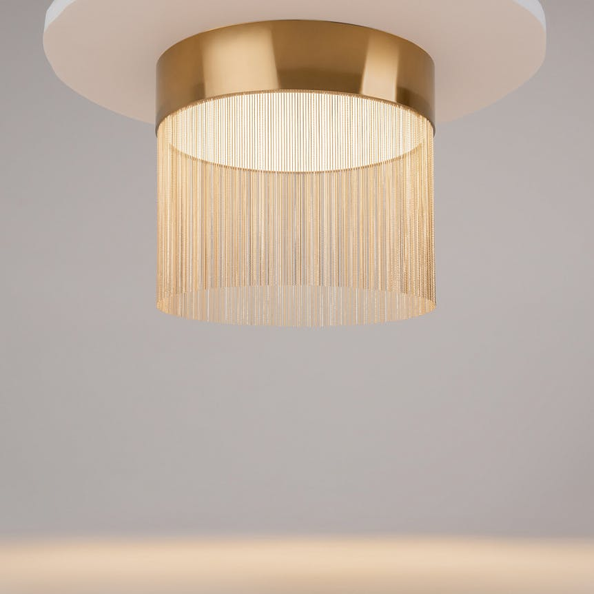 Plafonnier moderne rond – franges dorées & LED AMOS