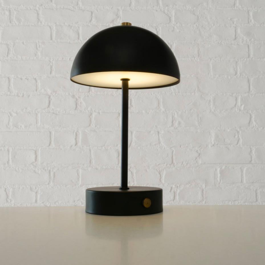 Lampe à poser champignon en métal noir LED sans fil 15x15x26cm