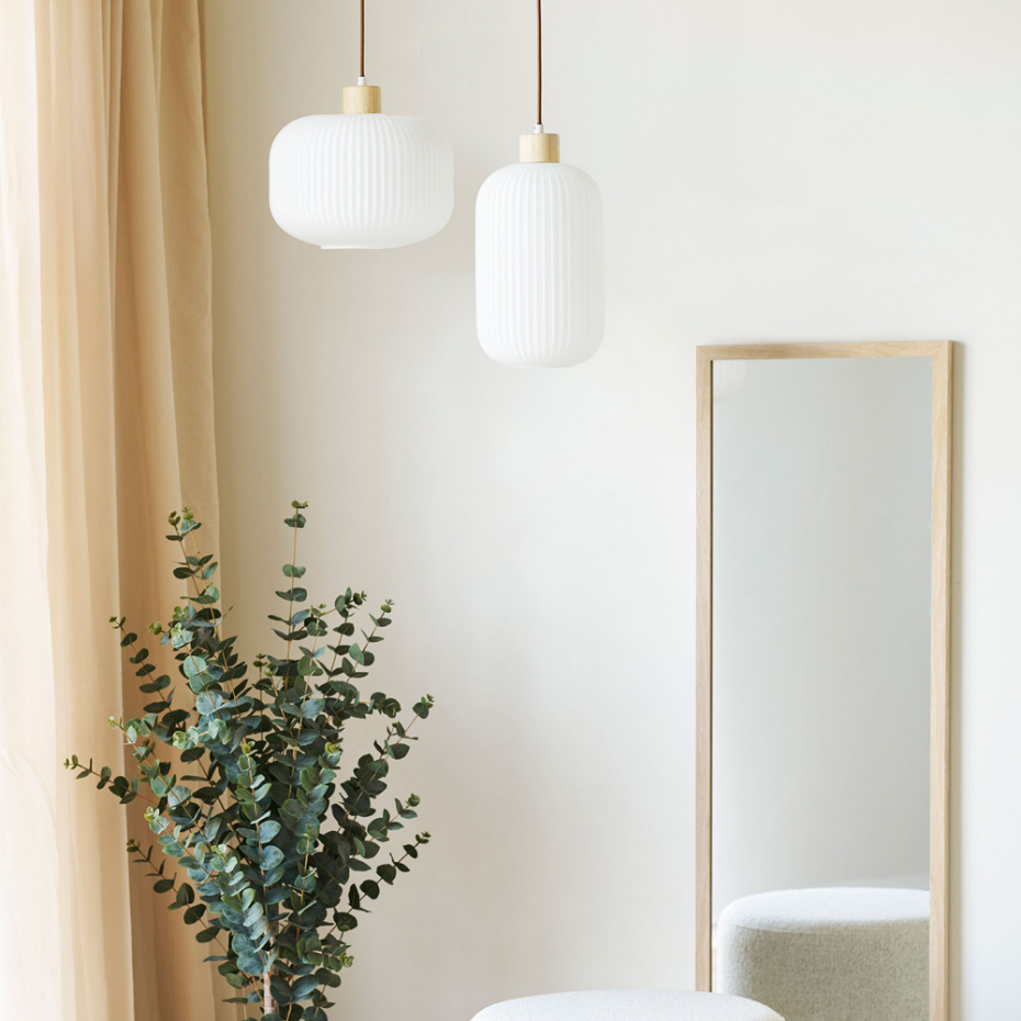 Suspension ronde en verre et bois ø30cm- ARGALO