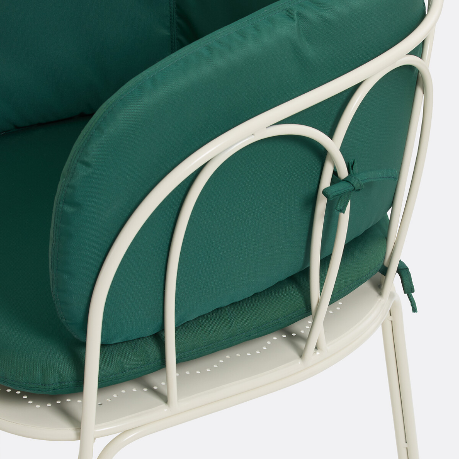 Fauteuil de table de jardin, en métal acier, avec coussins, LACOMO