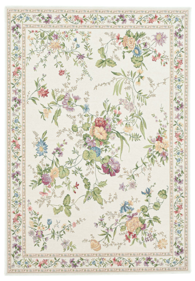 Tapis floral tissé à la machine avec bordure - Flomi