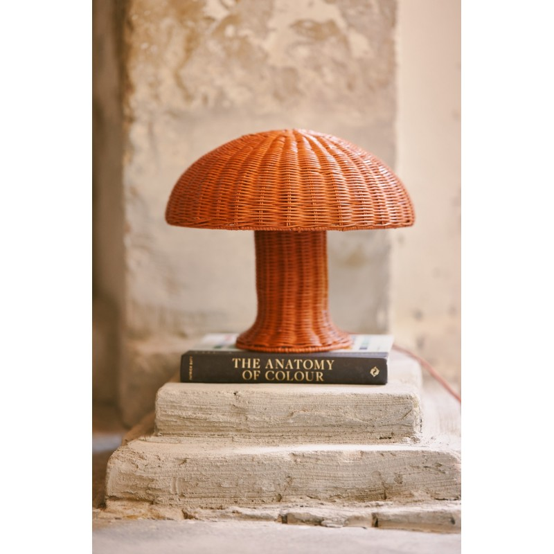 Lampe de table champignon rotin