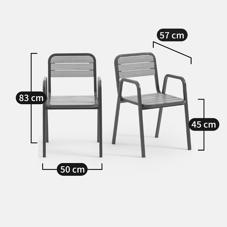 Lot 2 fauteuils de jardin métal acier acacia, Jaja