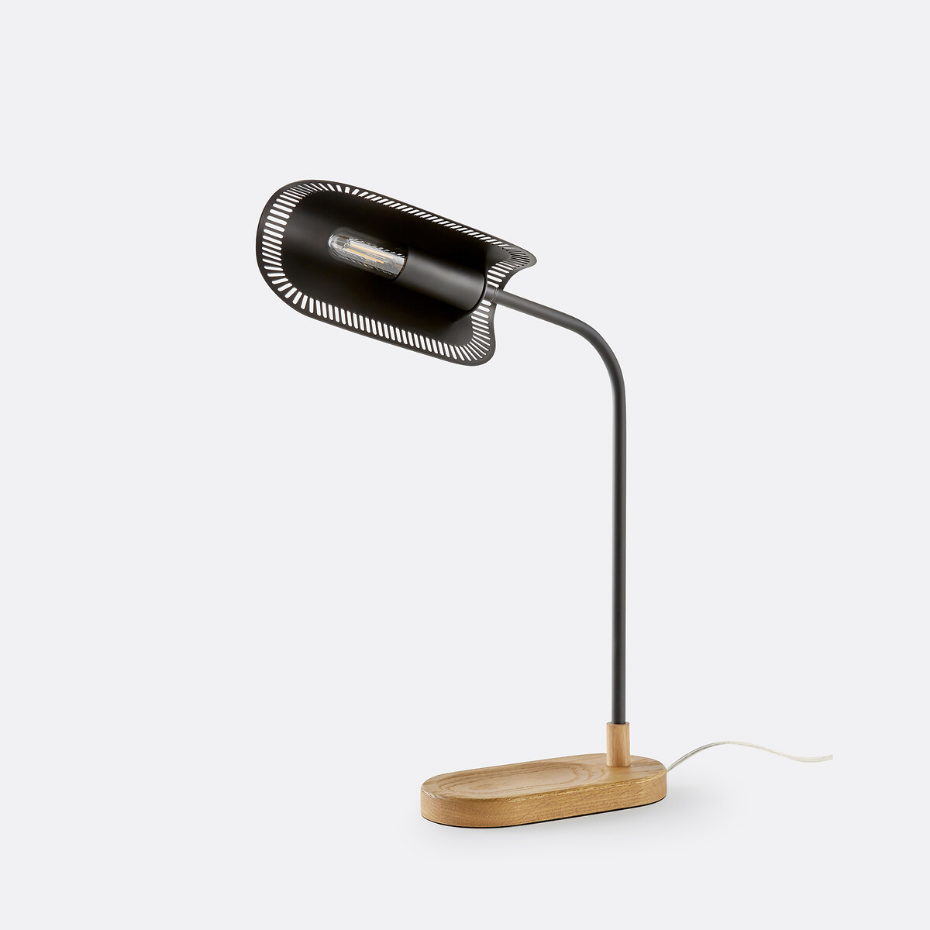 Lampe à poser orientable, métal fer et chêne, Opia