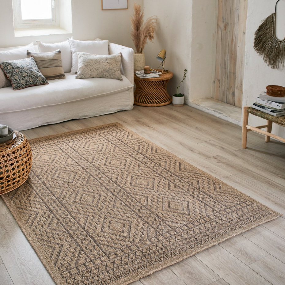 Tapis intérieur extérieur aspect jute motifs ethniques NATURE