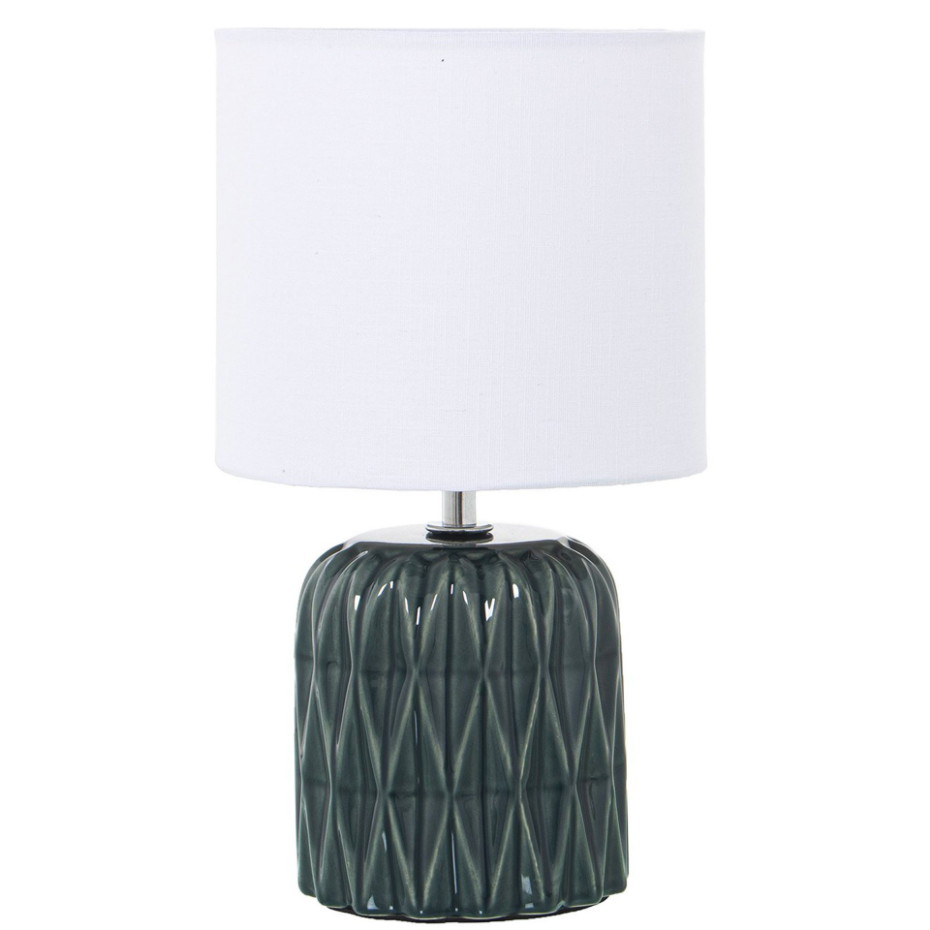 Lampe à poser en céramique bleu et abat-jour blanc