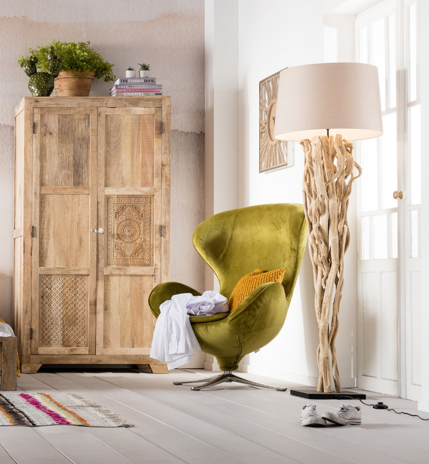 Lampadaire en acacia et coton, SCULTRA