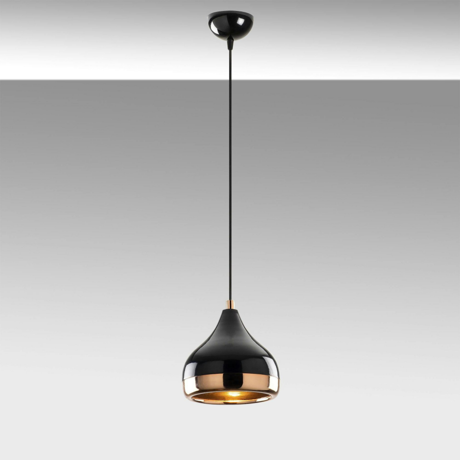 Suspension moderne laquée noire et cuivre, forme goutte SILE