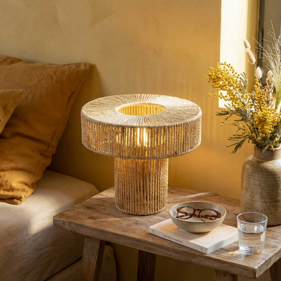 Lampe à poser en corde et métal, TOZA