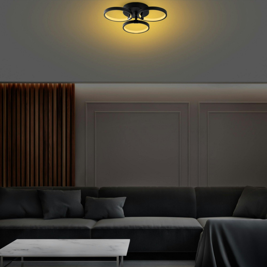 Plafonnier LED noir moderne – 3 anneaux VIESTE
